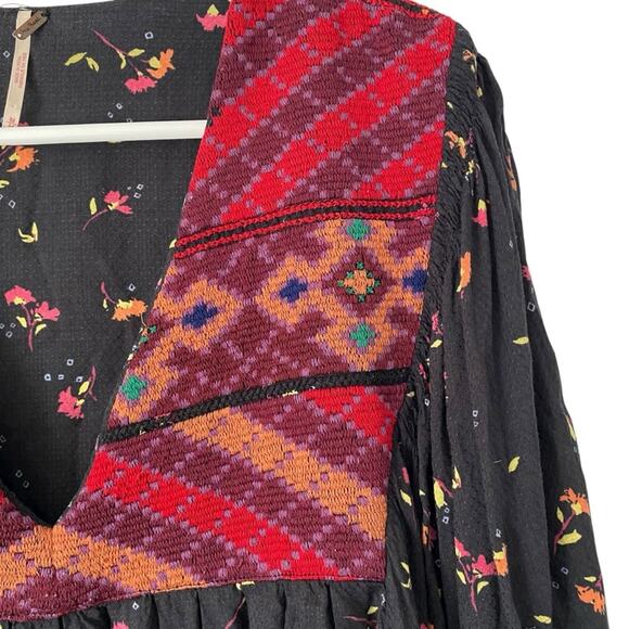 Free People Lady Lou Embroidered Black Blouse size medium Blouse - Picture 7 of 10